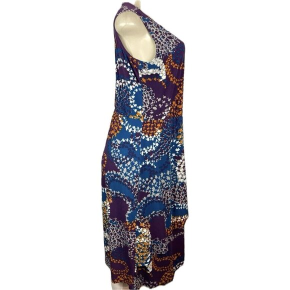 Carolyn Strauss M Purple Abstract Print Faux Wrap Sleeveless Below Knee Dress - Picture 3 of 6
